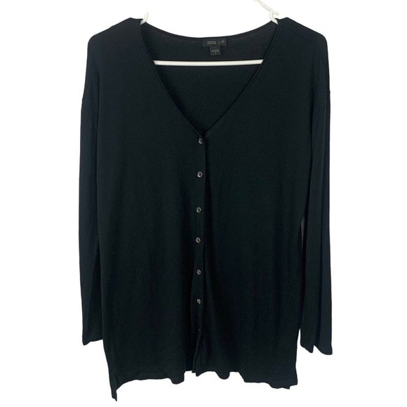 J Jill Wearever  Womens Cardigan Top Size Small Black Button Front Rayon Blend - Picture 3 of 6